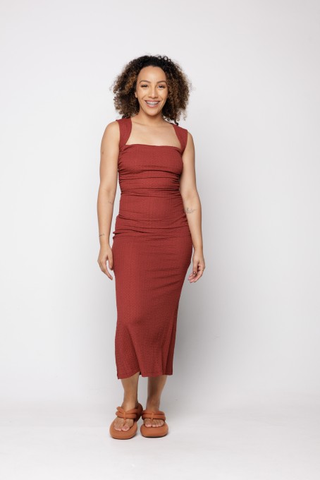 Vestido Midi Alça Torcida Textura