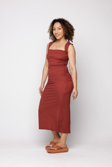 Vestido Midi Alça Torcida Textura