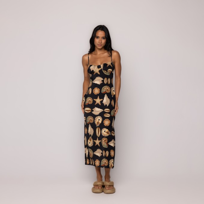 Vestido Midi Conchas Preto