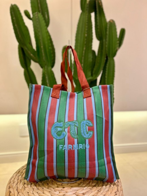 Bolsa Tote Rafia Multicolor Azul