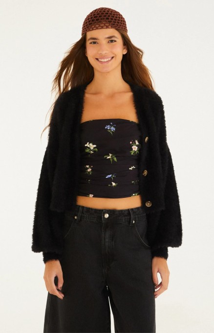 Cardigan Curto Pelinho Preto