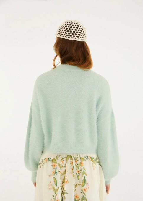 Cardigan Curto Pelinho Azul