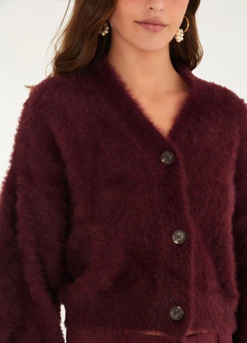 Cardigan Curto Pelinho Vinho