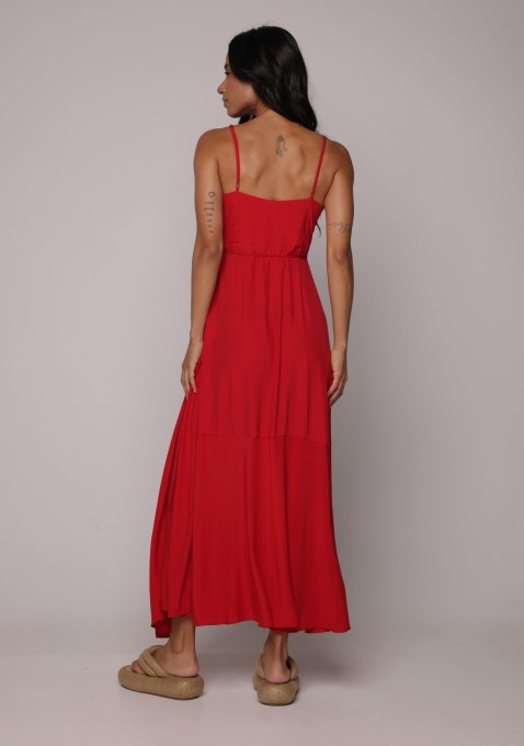 Vestido Transpasse Longo Vermelho Amapola
