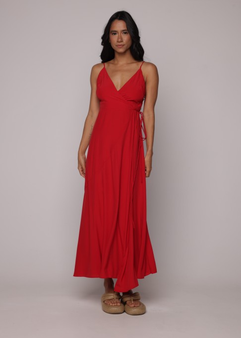 Vestido Transpasse Longo Vermelho Amapola