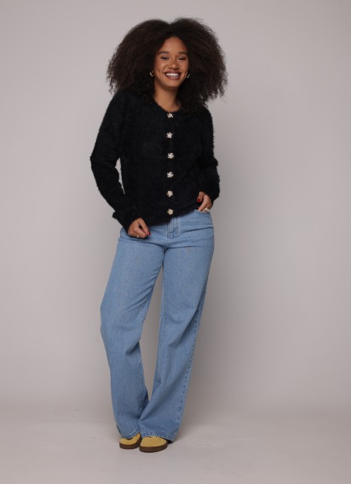 Cardigan Pelinho Curto Slim Preto