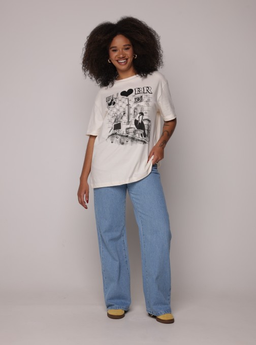 Tshirt Media Sinuca de Bar Bege Seda