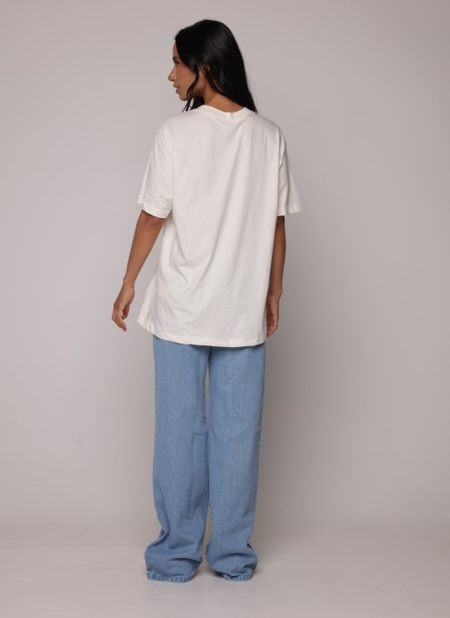 Tshirt Media Rio de Renda Bege Seda