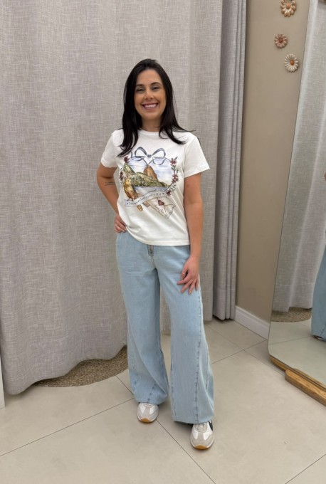Tshirt Baby Look Carta de Amor Branco Tela